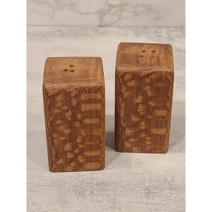 Vintage Wooden Mid Century Modern Salt & Pepper Shakers Square Wood Rustic Teak